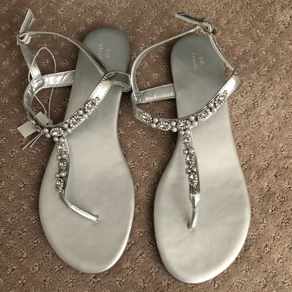 Pearl & Crystal T-Strap Sandals